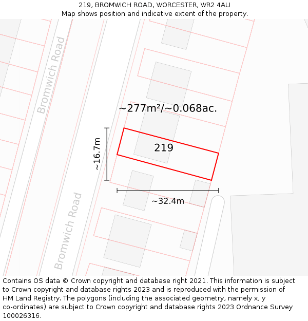 219, BROMWICH ROAD, WORCESTER, WR2 4AU: Plot and title map