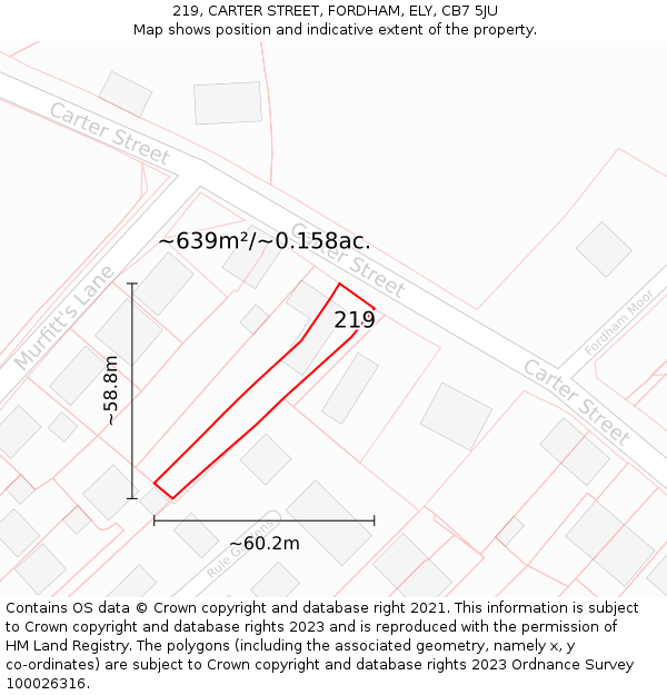 219, CARTER STREET, FORDHAM, ELY, CB7 5JU: Plot and title map