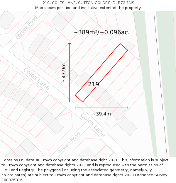 219, COLES LANE, SUTTON COLDFIELD, B72 1NS: Plot and title map
