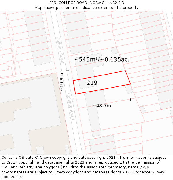 219, COLLEGE ROAD, NORWICH, NR2 3JD: Plot and title map