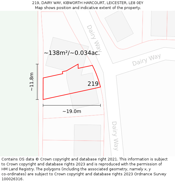 219, DAIRY WAY, KIBWORTH HARCOURT, LEICESTER, LE8 0EY: Plot and title map