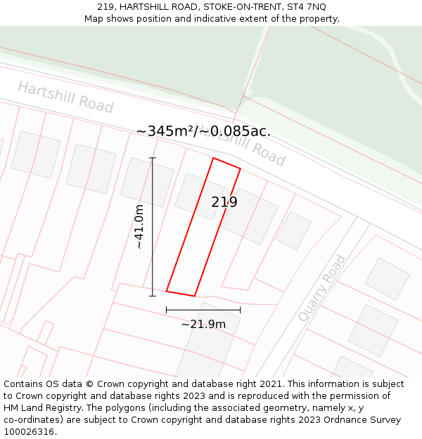 219, HARTSHILL ROAD, STOKE-ON-TRENT, ST4 7NQ: Plot and title map