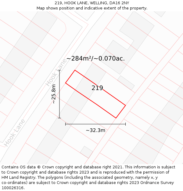 219, HOOK LANE, WELLING, DA16 2NY: Plot and title map