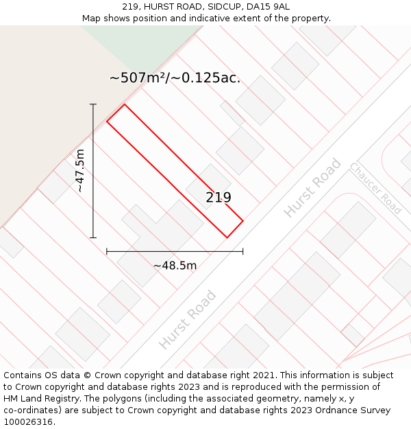 219, HURST ROAD, SIDCUP, DA15 9AL: Plot and title map
