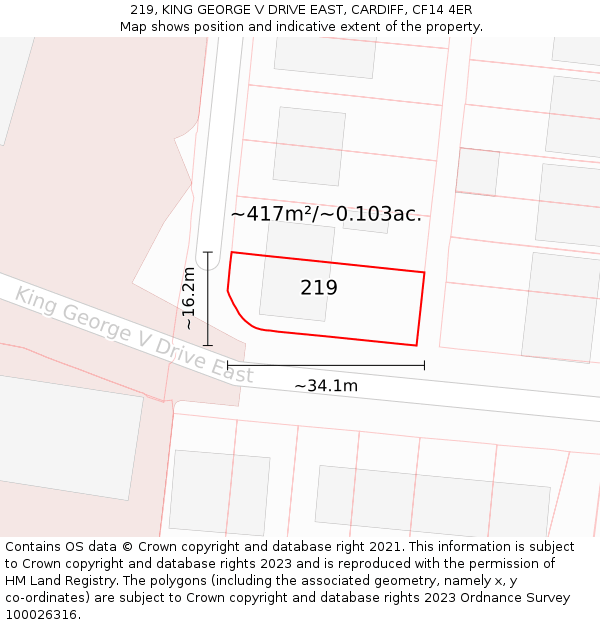 219, KING GEORGE V DRIVE EAST, CARDIFF, CF14 4ER: Plot and title map