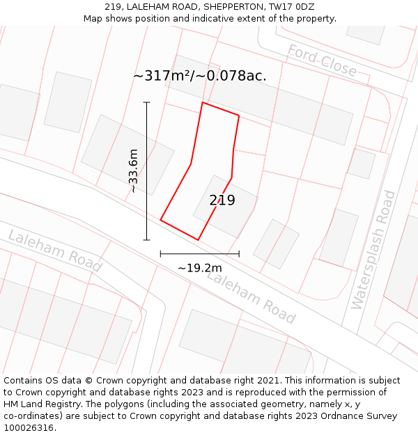 219, LALEHAM ROAD, SHEPPERTON, TW17 0DZ: Plot and title map