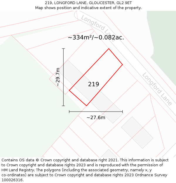 219, LONGFORD LANE, GLOUCESTER, GL2 9ET: Plot and title map