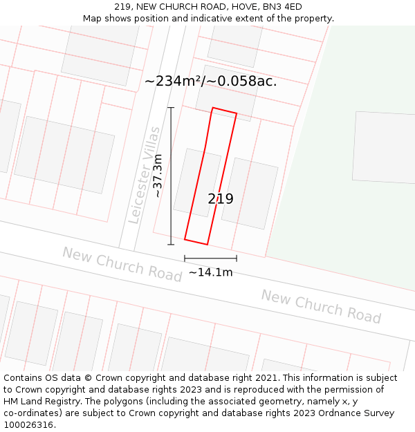 219, NEW CHURCH ROAD, HOVE, BN3 4ED: Plot and title map