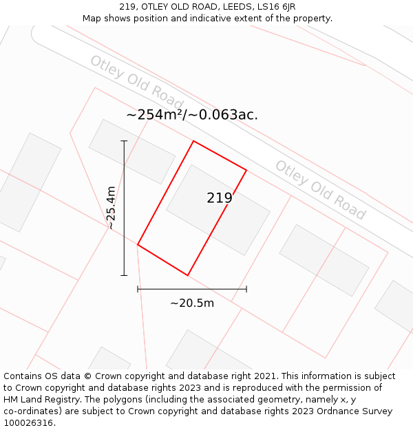 219, OTLEY OLD ROAD, LEEDS, LS16 6JR: Plot and title map