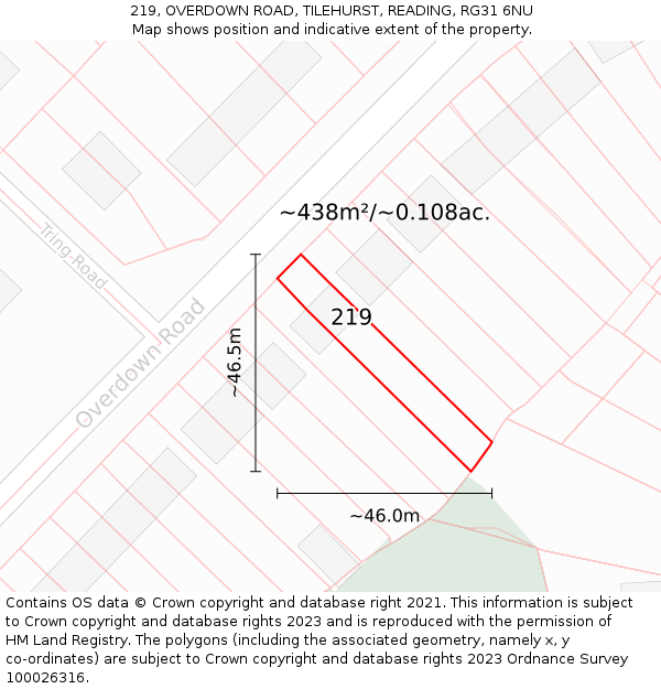 219, OVERDOWN ROAD, TILEHURST, READING, RG31 6NU: Plot and title map