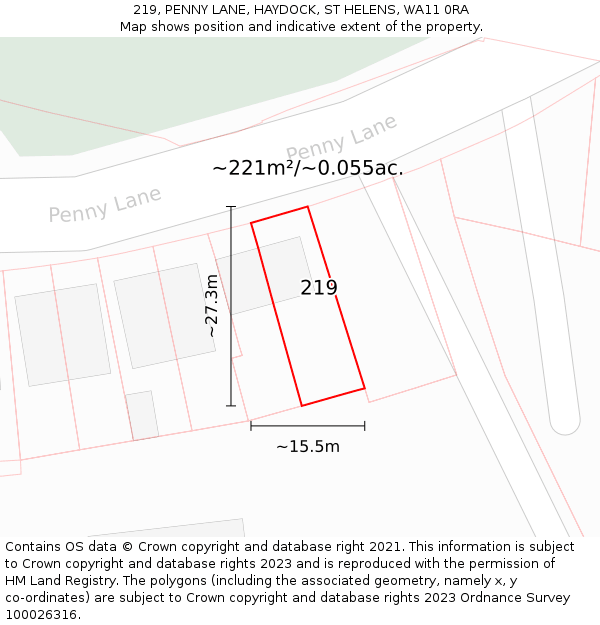 219, PENNY LANE, HAYDOCK, ST HELENS, WA11 0RA: Plot and title map
