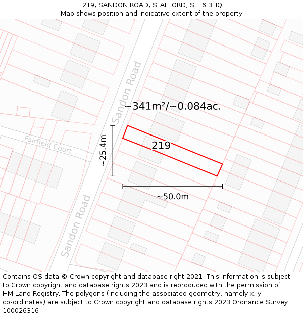 219, SANDON ROAD, STAFFORD, ST16 3HQ: Plot and title map