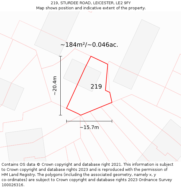 219, STURDEE ROAD, LEICESTER, LE2 9FY: Plot and title map
