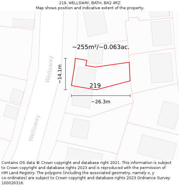 219, WELLSWAY, BATH, BA2 4RZ: Plot and title map