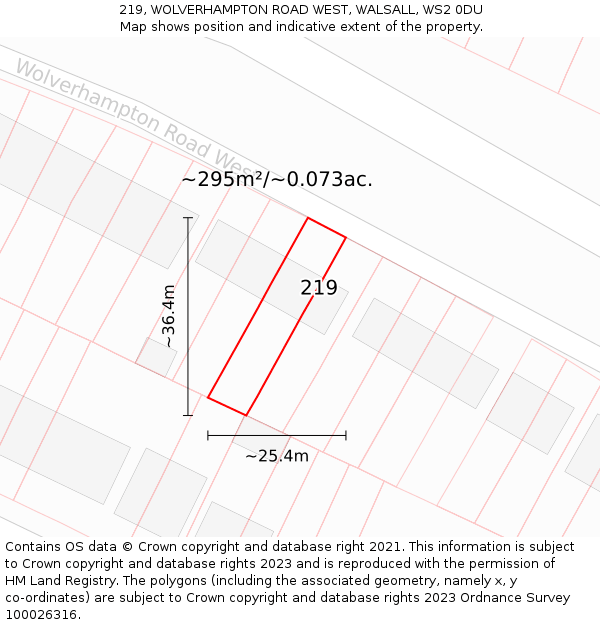 219, WOLVERHAMPTON ROAD WEST, WALSALL, WS2 0DU: Plot and title map