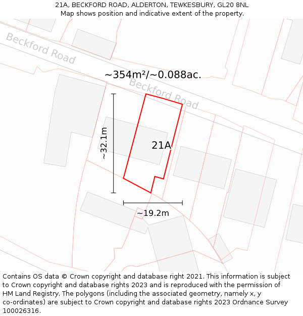 21A, BECKFORD ROAD, ALDERTON, TEWKESBURY, GL20 8NL: Plot and title map