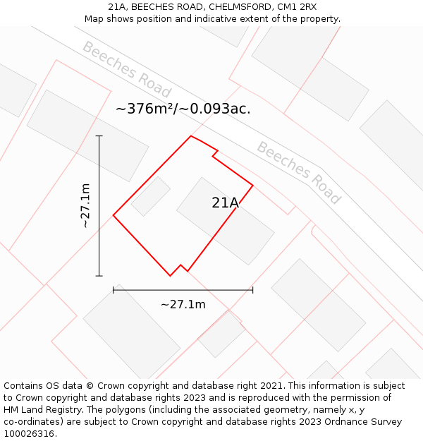 21A, BEECHES ROAD, CHELMSFORD, CM1 2RX: Plot and title map
