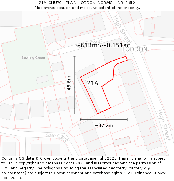 21A, CHURCH PLAIN, LODDON, NORWICH, NR14 6LX: Plot and title map