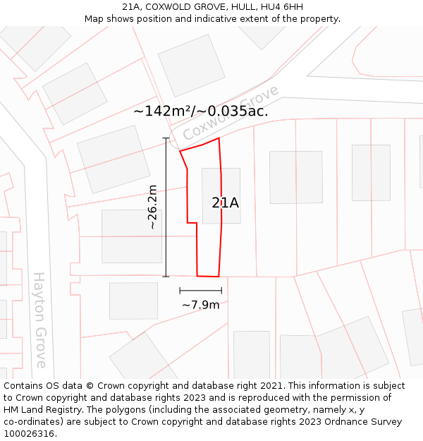 21A, COXWOLD GROVE, HULL, HU4 6HH: Plot and title map
