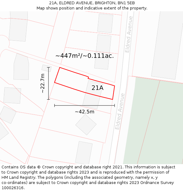 21A, ELDRED AVENUE, BRIGHTON, BN1 5EB: Plot and title map
