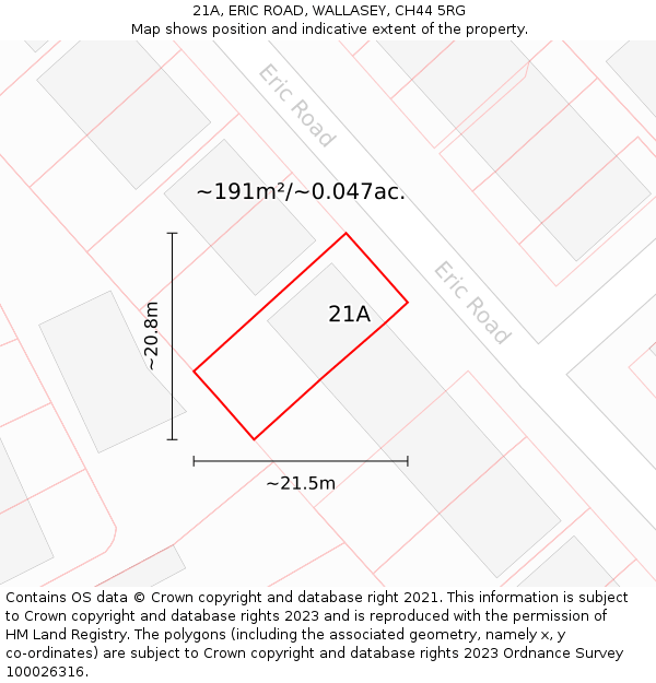21A, ERIC ROAD, WALLASEY, CH44 5RG: Plot and title map
