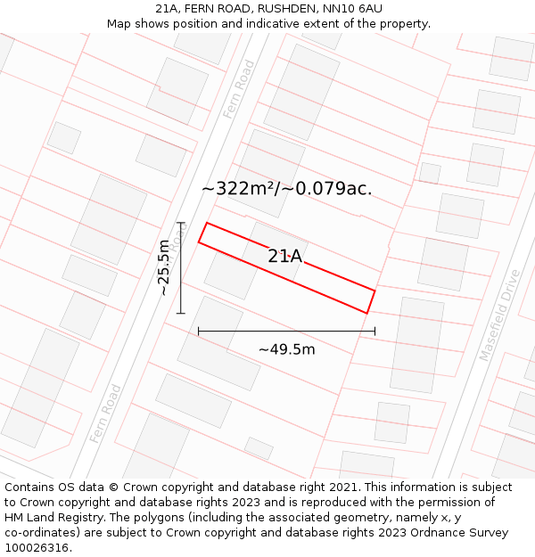 21A, FERN ROAD, RUSHDEN, NN10 6AU: Plot and title map