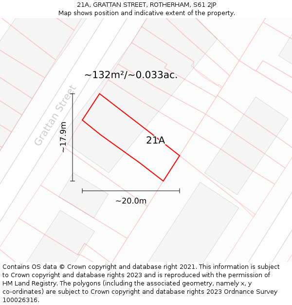 21A, GRATTAN STREET, ROTHERHAM, S61 2JP: Plot and title map