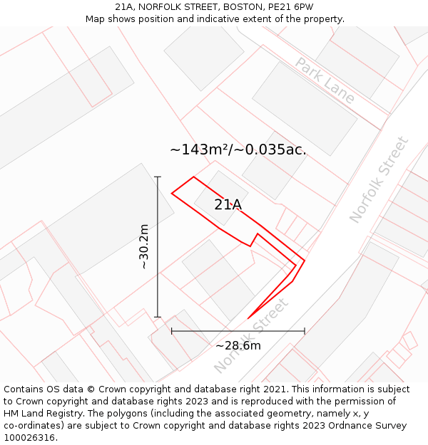 21A, NORFOLK STREET, BOSTON, PE21 6PW: Plot and title map