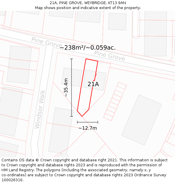 21A, PINE GROVE, WEYBRIDGE, KT13 9AN: Plot and title map