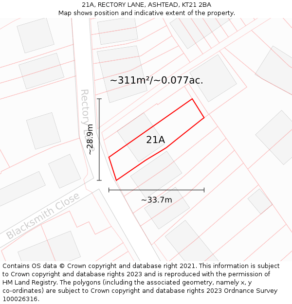 21A, RECTORY LANE, ASHTEAD, KT21 2BA: Plot and title map
