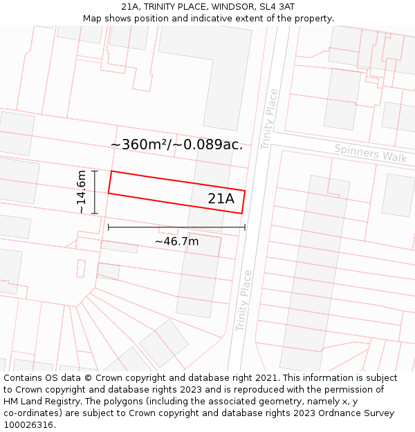 21A, TRINITY PLACE, WINDSOR, SL4 3AT: Plot and title map