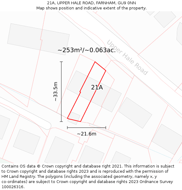 21A, UPPER HALE ROAD, FARNHAM, GU9 0NN: Plot and title map