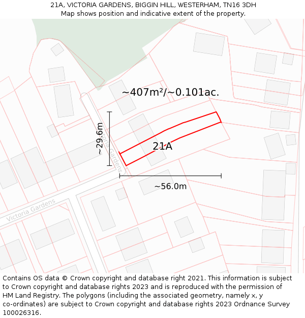 21A, VICTORIA GARDENS, BIGGIN HILL, WESTERHAM, TN16 3DH: Plot and title map
