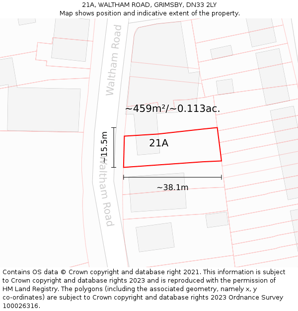 21A, WALTHAM ROAD, GRIMSBY, DN33 2LY: Plot and title map