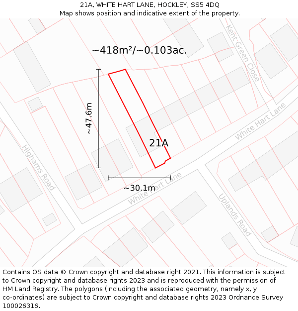 21A, WHITE HART LANE, HOCKLEY, SS5 4DQ: Plot and title map