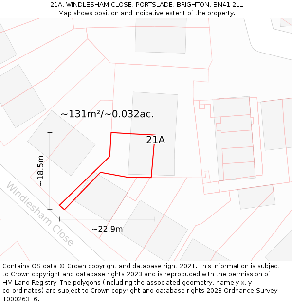 21A, WINDLESHAM CLOSE, PORTSLADE, BRIGHTON, BN41 2LL: Plot and title map