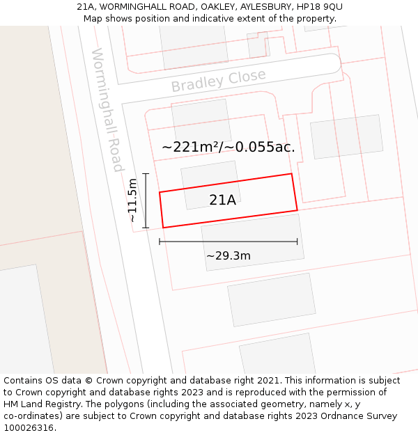 21A, WORMINGHALL ROAD, OAKLEY, AYLESBURY, HP18 9QU: Plot and title map