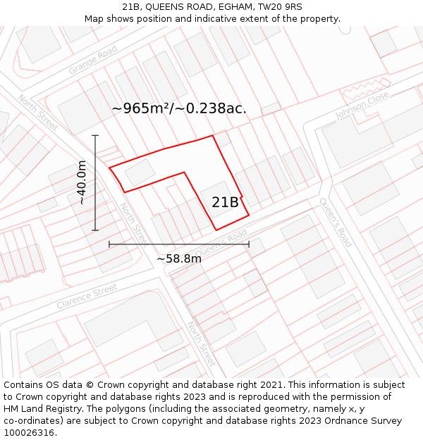 21B, QUEENS ROAD, EGHAM, TW20 9RS: Plot and title map