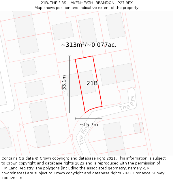 21B, THE FIRS, LAKENHEATH, BRANDON, IP27 9EX: Plot and title map