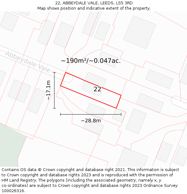 22, ABBEYDALE VALE, LEEDS, LS5 3RD: Plot and title map