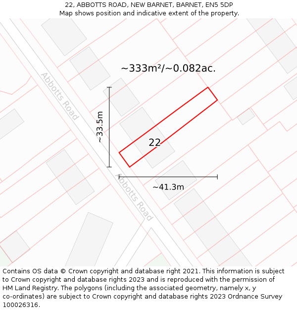 22, ABBOTTS ROAD, NEW BARNET, BARNET, EN5 5DP: Plot and title map