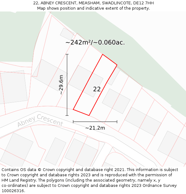 22, ABNEY CRESCENT, MEASHAM, SWADLINCOTE, DE12 7HH: Plot and title map