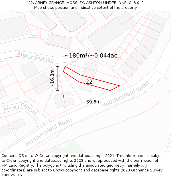 22, ABNEY GRANGE, MOSSLEY, ASHTON-UNDER-LYNE, OL5 9LP: Plot and title map