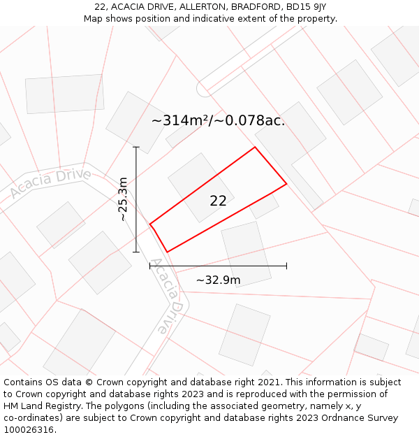 22, ACACIA DRIVE, ALLERTON, BRADFORD, BD15 9JY: Plot and title map