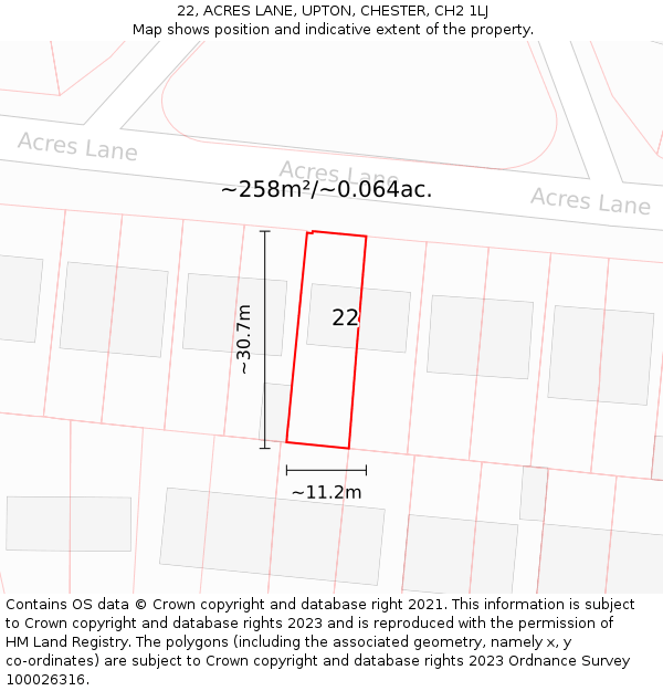 22, ACRES LANE, UPTON, CHESTER, CH2 1LJ: Plot and title map