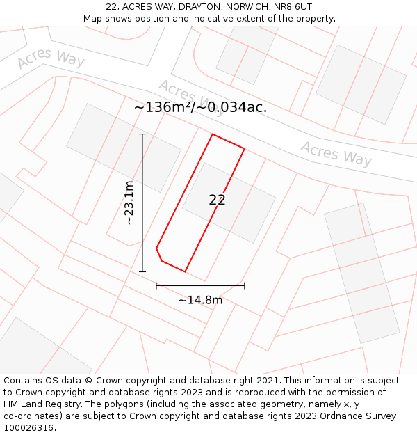 22, ACRES WAY, DRAYTON, NORWICH, NR8 6UT: Plot and title map