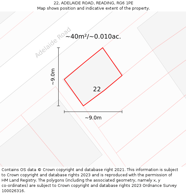 22, ADELAIDE ROAD, READING, RG6 1PE: Plot and title map