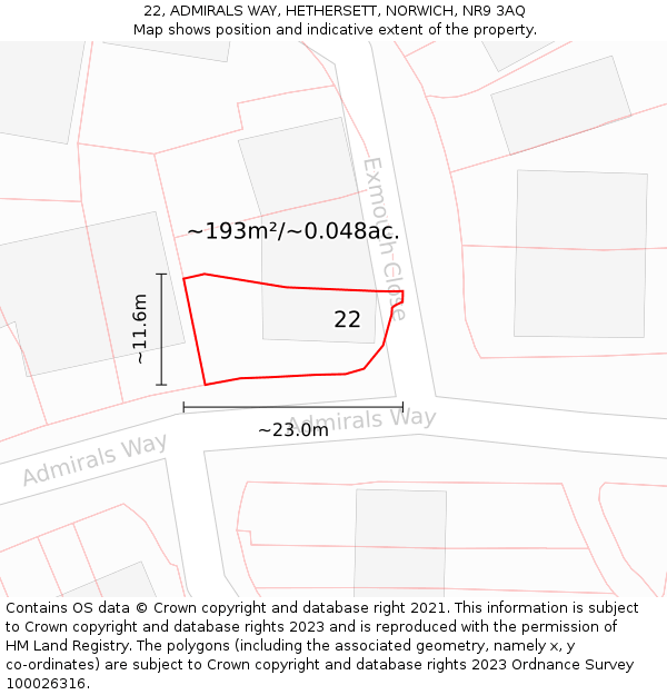 22, ADMIRALS WAY, HETHERSETT, NORWICH, NR9 3AQ: Plot and title map