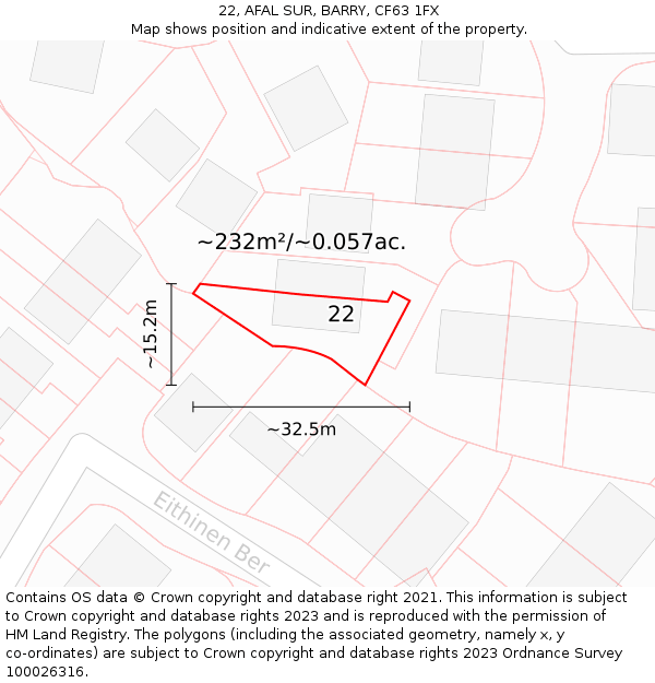 22, AFAL SUR, BARRY, CF63 1FX: Plot and title map