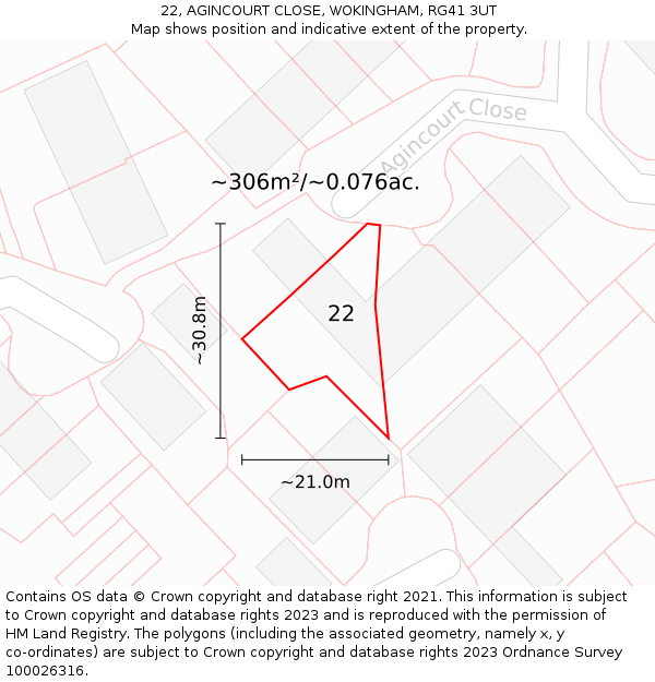 22, AGINCOURT CLOSE, WOKINGHAM, RG41 3UT: Plot and title map